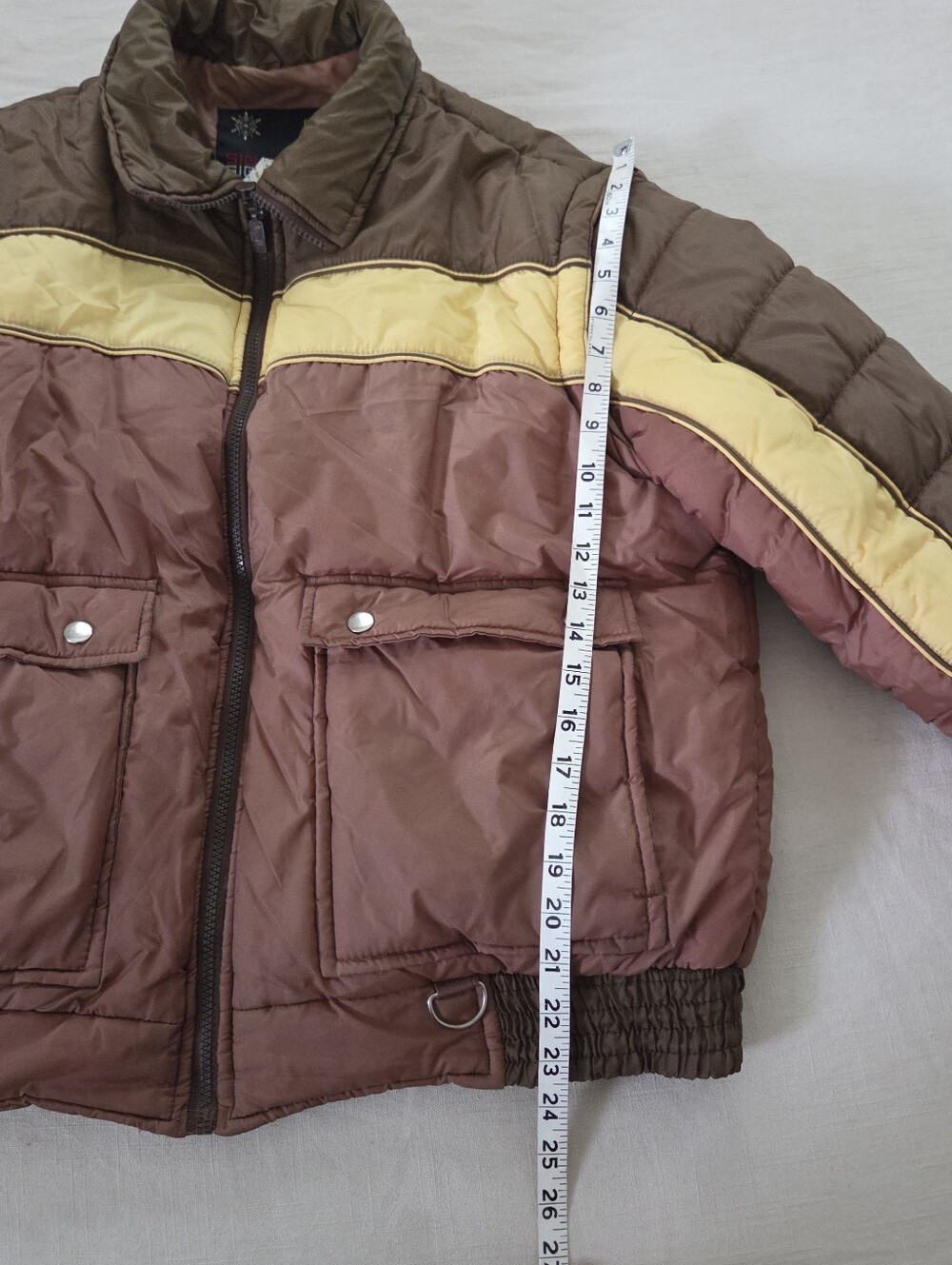 Vintage Men's Brown & Yellow Colorblock Puffer Jacket XL Neutral - Picture 8 of 14